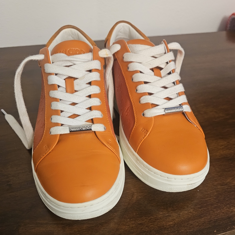 Jimmy Choo Bold Orange and White Sneakers